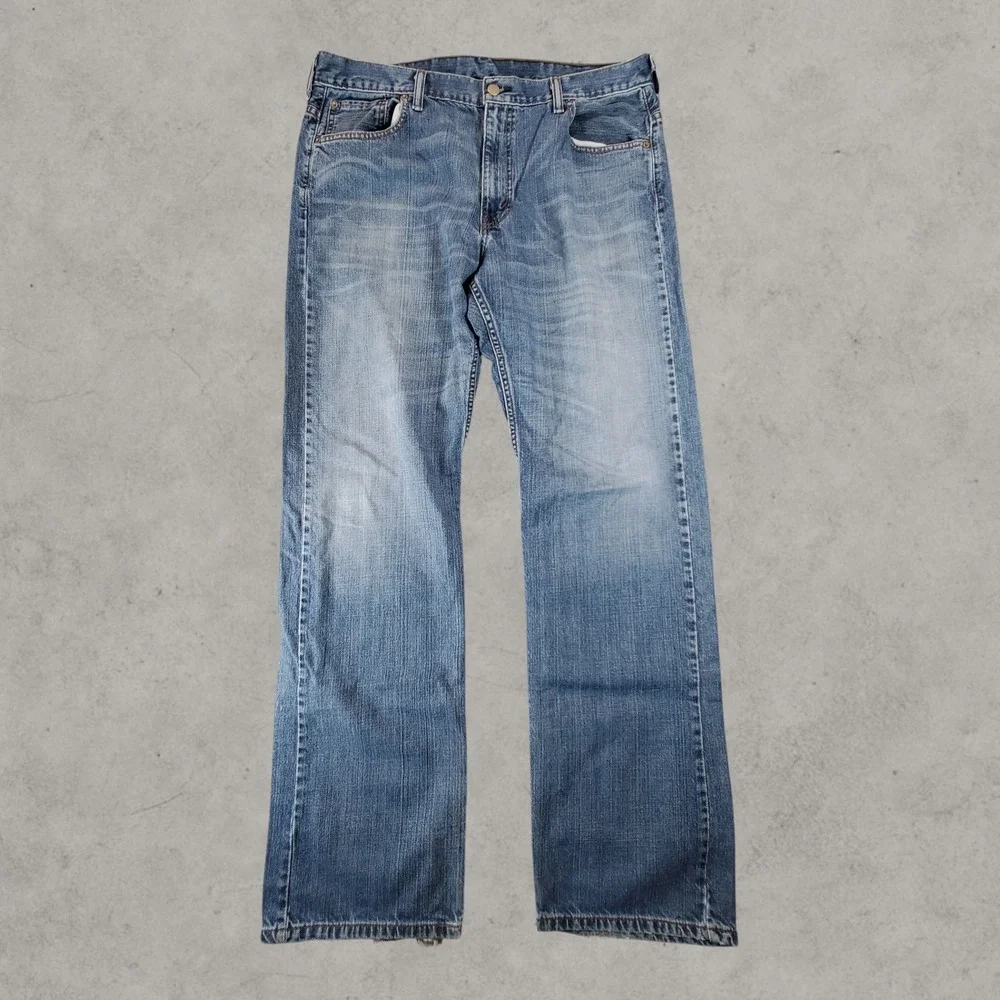 Levis 569 Jeans Mens 36x36 Blue Loose Straight Medium Wash Distressed Denim Y2K